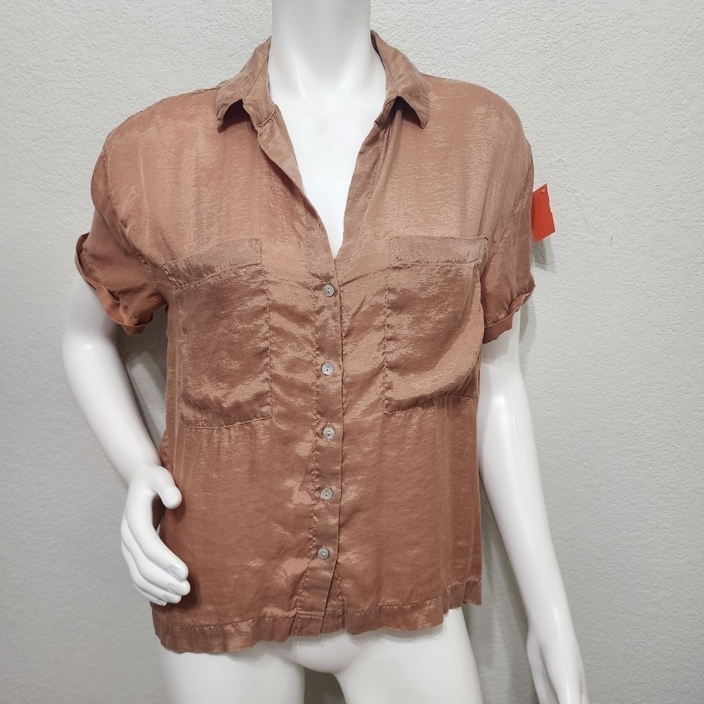 Anthrpologie Clloth & Stone Button Up Brown Top Size L
